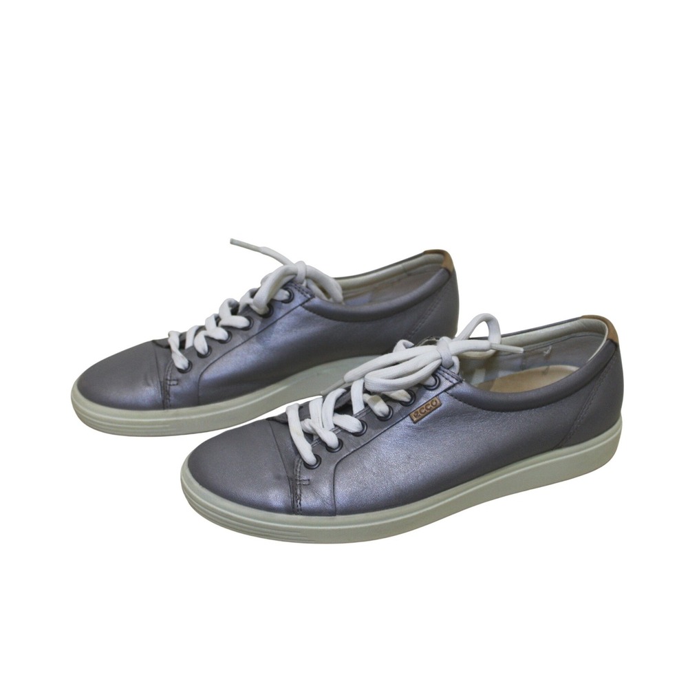ECCO Soft 7 Sneaker Womens 8 Metallic Grey Excellent Leather Lace Up
